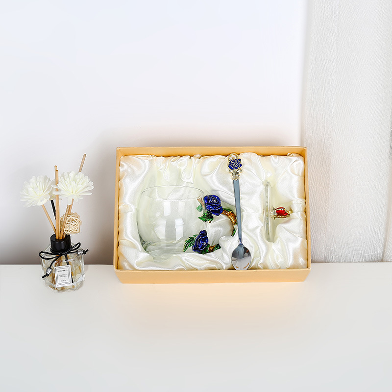 Rose esmalte taza de vidrio hogar resistente a altas temperaturas taza de separación de té de oficina juego de té pareja taza de regalo fábrica