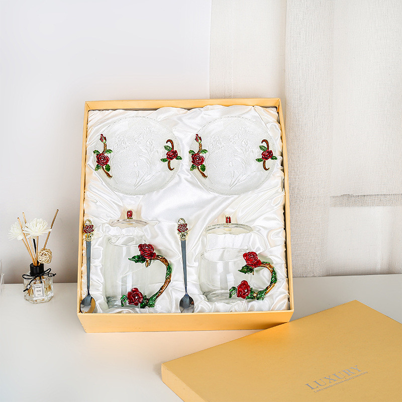 Rose esmalte taza de vidrio hogar resistente a altas temperaturas taza de separación de té de oficina juego de té pareja taza de regalo fábrica