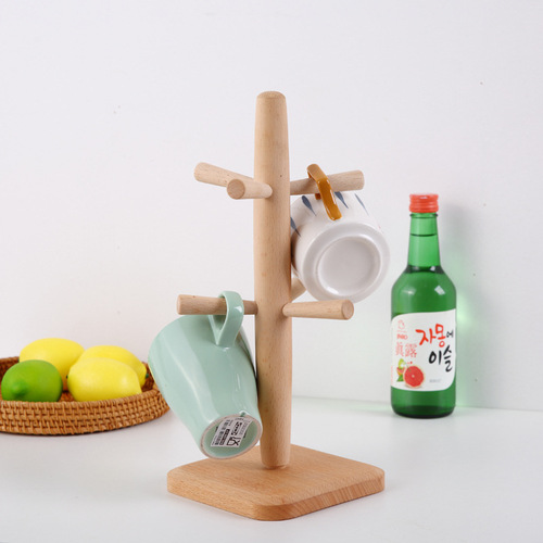 Solid wood drain cup holder wholesale restroom paper towel holder restaurant coffee cup wine glass holder beech tea cup storage rack