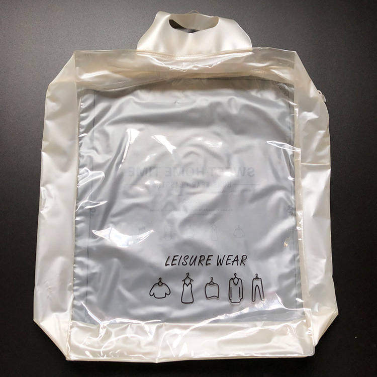 家居服手提拉链袋透明珠光高档珊瑚绒服装立体包装塑料袋30*40*10