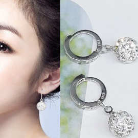 189-4新品 S女银香巴拉满钻球耳饰 车花耳环 韩版质时尚饰品