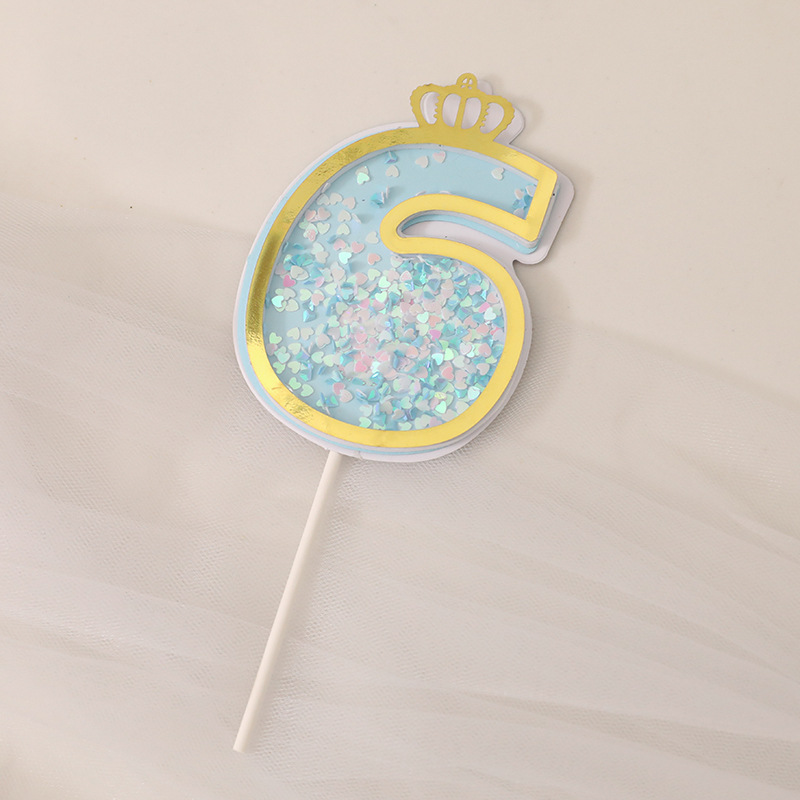 Fábrica directa pastel decoración creativa brillo rosa azul 0-9 Digital Cumpleaños pastel plug-in tarjeta de inserción de la torta