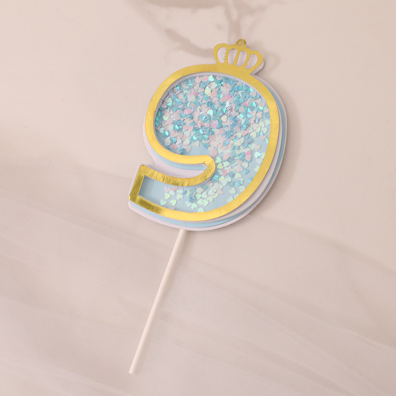 Fábrica directa pastel decoración creativa brillo rosa azul 0-9 Digital Cumpleaños pastel plug-in tarjeta de inserción de la torta