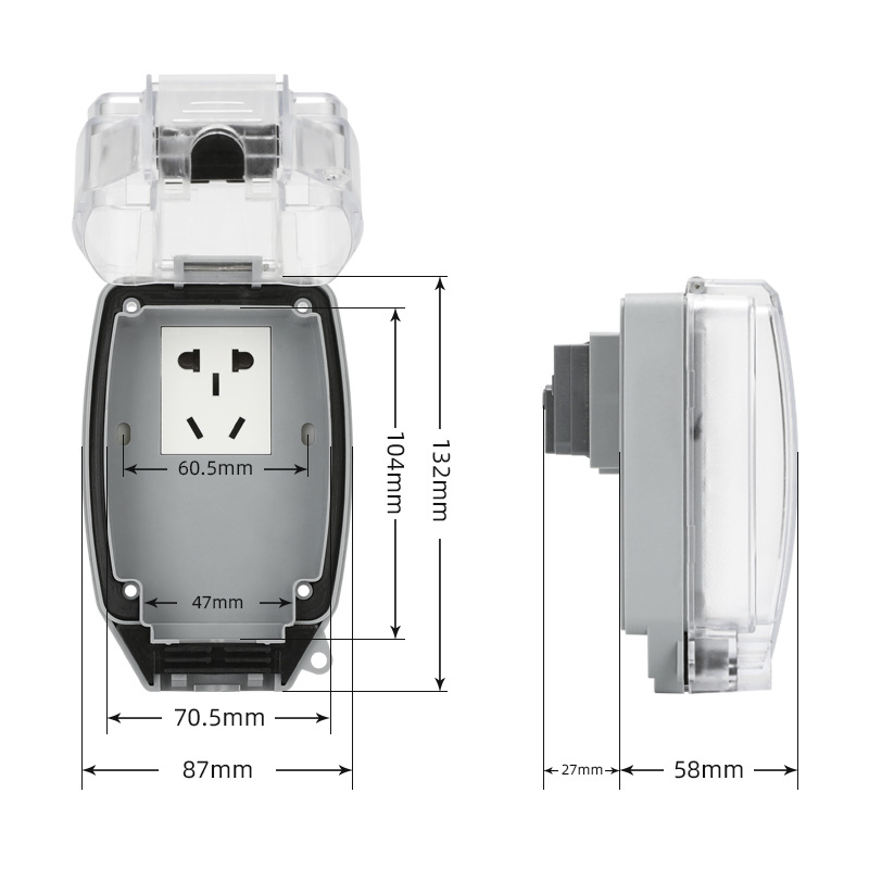 Direct Sales Water-Resistant GFCI Outlet Manufacturer IP66 Splash-Proof Socket Smart Toilet Ground Fault Circuit Interrupter Waterproof Box