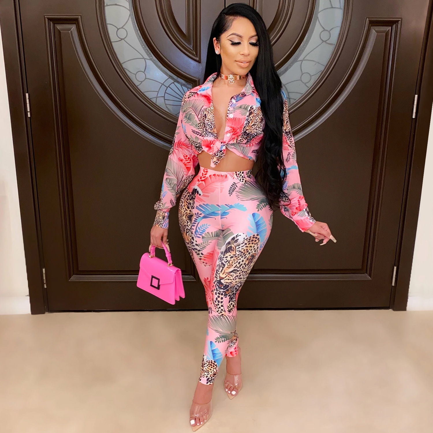 X3711wish autumn and winter new digital printing waist business casual AliExpress Amazon long sleeve women's suit