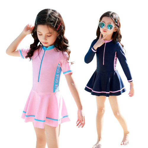Children's swimsuit girl baby long-sleeved one-piece girl Korean princess dress cute hot spring swimsuit for middle and large children