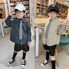 Men's Long Sleeve Shirt 2023 Spring and Autumn Thin Model Korean Style Children's Shirt Trendy Middle and Small Children Casual One Piece Drop Shipping