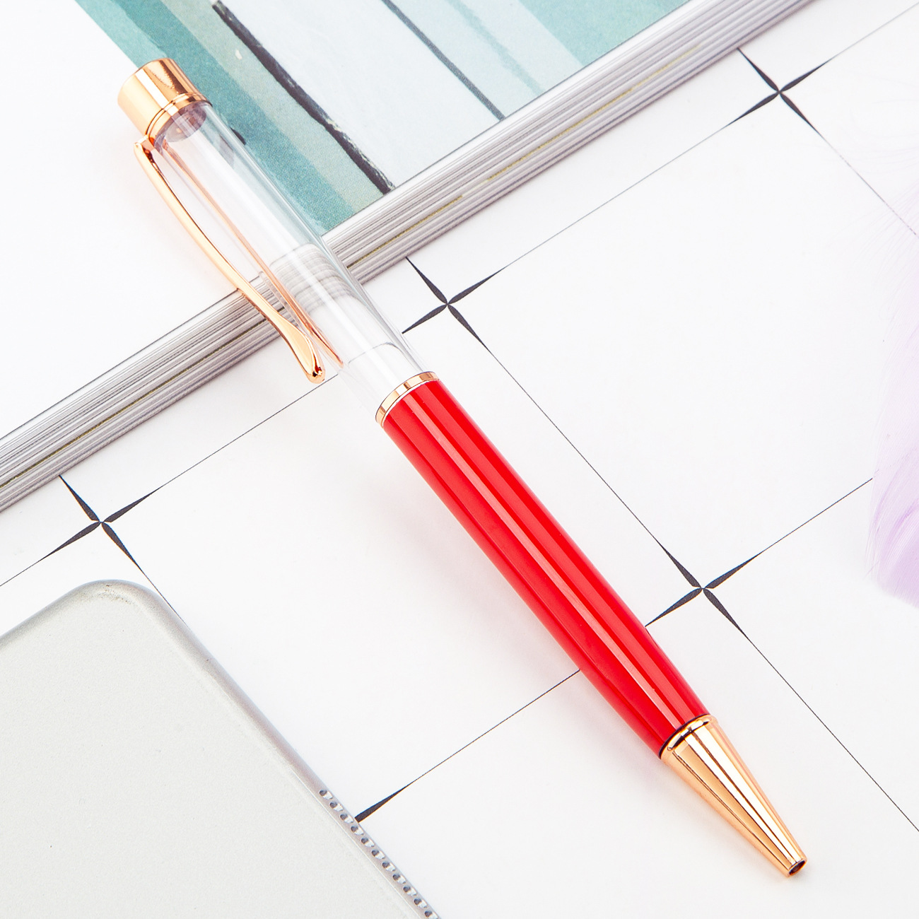 Varilla vacía de metal DIY bolígrafo recargable Crystal Quicksand lámina de oro pluma Impresión logotipo letras pluma de bricolaje