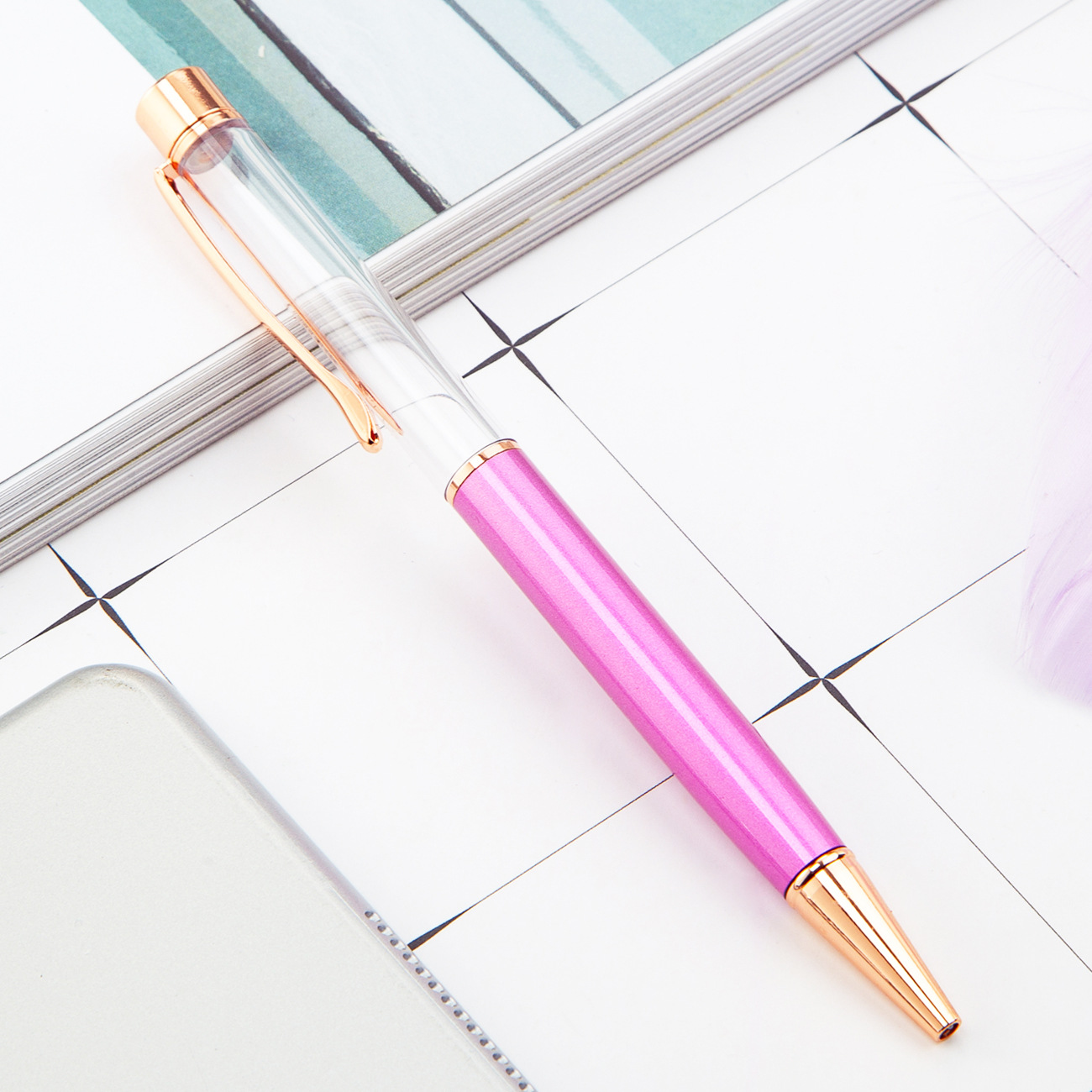 Varilla vacía de metal DIY bolígrafo recargable Crystal Quicksand lámina de oro pluma Impresión logotipo letras pluma de bricolaje