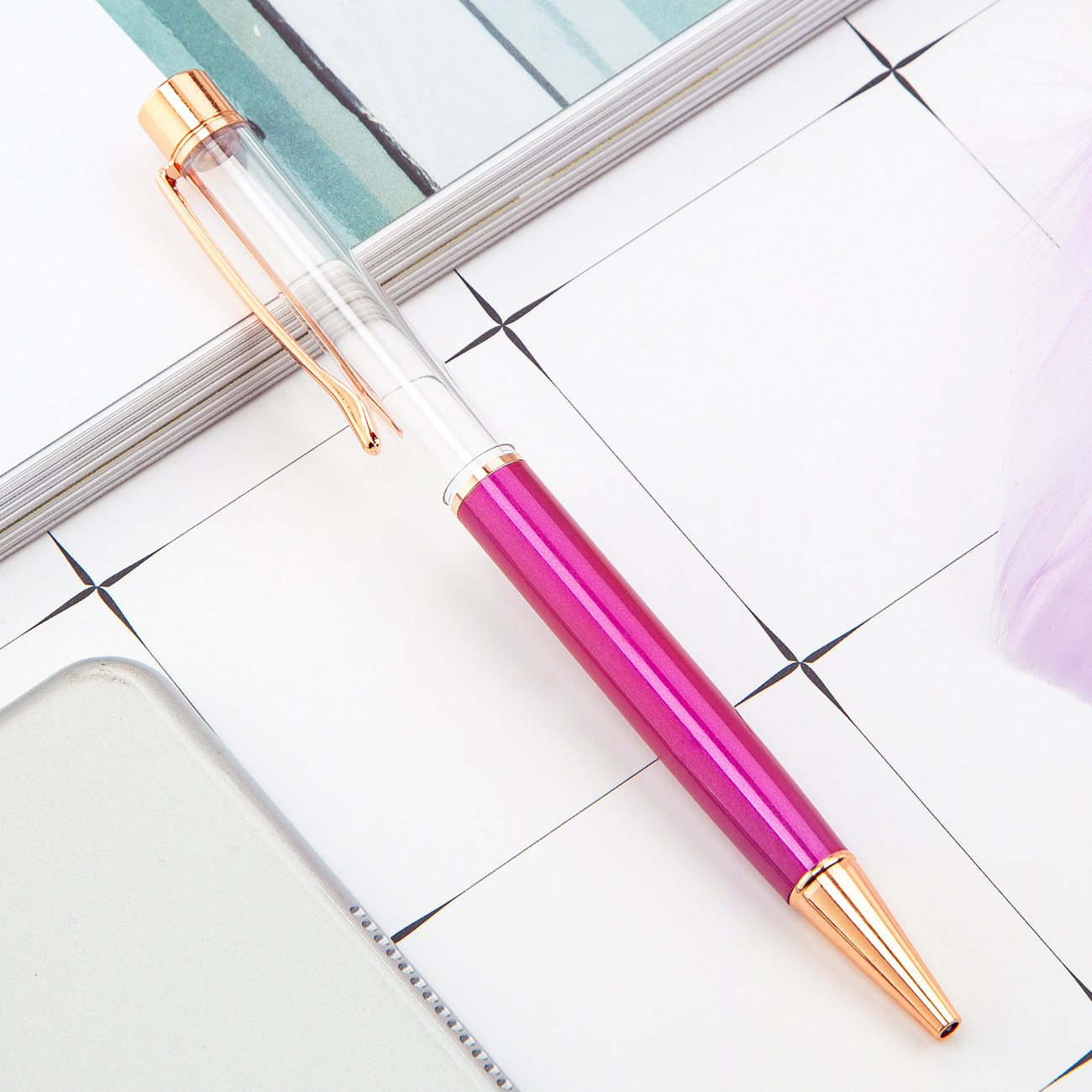 Varilla vacía de metal DIY bolígrafo recargable Crystal Quicksand lámina de oro pluma Impresión logotipo letras pluma de bricolaje