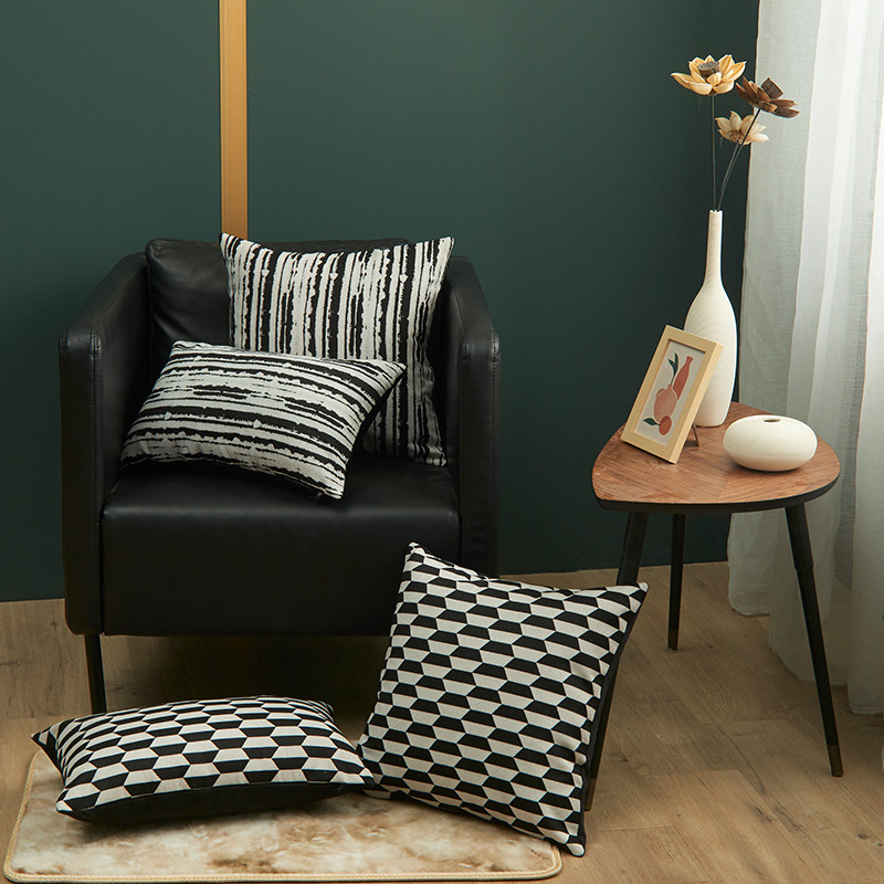Italian colorwoven jacquard cushion black and white dual color minimalist home use elegant sofa cushion cover factory drop shipping one piece