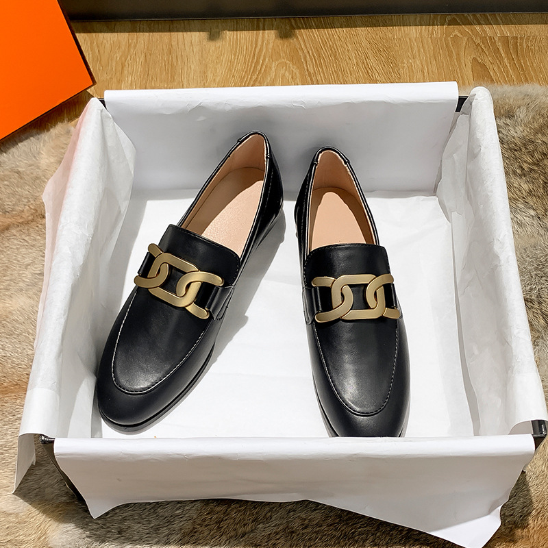 Round-Toe Flat Shoes for Women, Square Buckle Closed-Toe Half-Slippers, Mary Jane Shoes, Loafers, Low-Heeled Versatile Square-Toe Shoes