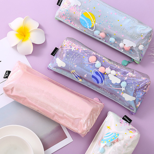Creative Planet Starry Sky Quicksand Pen Bag ins Student Personalized Stationery Bag Waterproof Brilliant Stationery Box Laser Pen Bag