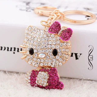 韩版镶钻合金可爱小猫钥匙扣包包挂饰汽车精美创意挂件一件批发