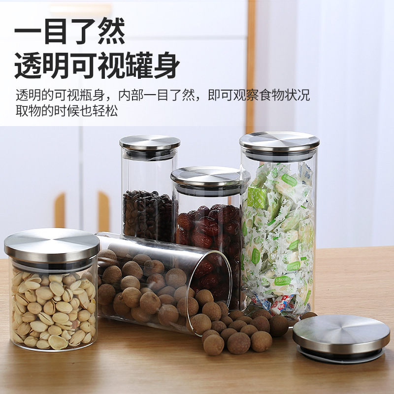 Frasco de Vidrio con Tapa de Acero Inoxidable, Frasco de Almacenamiento Sellado, Frasco de Vidrio Sellado para Cocina, Condimento, Hogar, Frasco Transparente