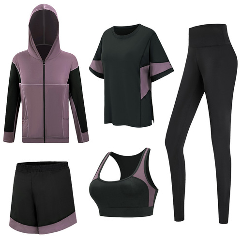 Women's Loose Plus Size Gym Set 200 Lbs Yoga Clothes 5-Piece Set Fashion Running Quick Dry Clothes