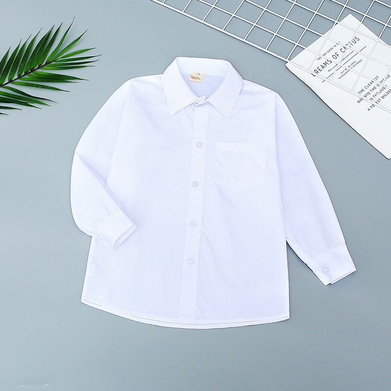 Camisa blanca para niños de embalaje fino Camisa blanca para niñas Estudiante uniforme escolar Camisa blanca para niños de manga larga