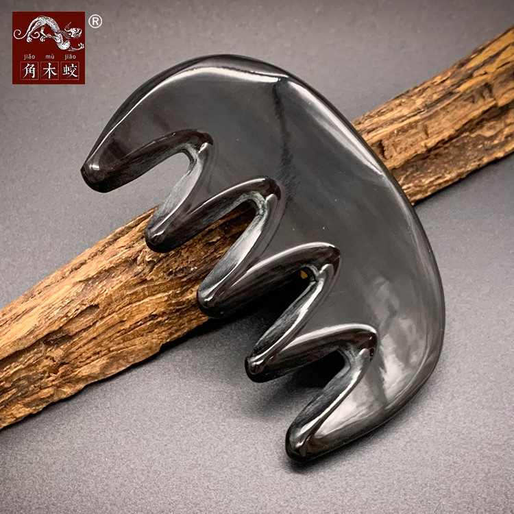 角木蛟品牌厂家批发水牛角刮痧板手作按摩美容五齿梳半月梳加厚款