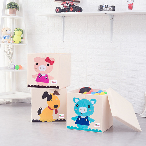 Cartoon fabric washable storage box with lid dust-proof clothing storage box foldable large-capacity toy storage box