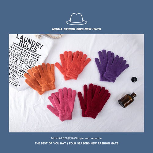 A pair of ins style versatile wool gloves for women's winter Korean style warm and cute finger gloves cycling gloves