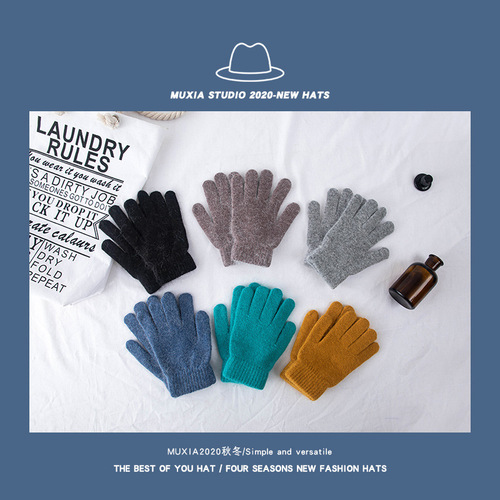 A pair of ins style versatile wool gloves for women's winter Korean style warm and cute finger gloves cycling gloves