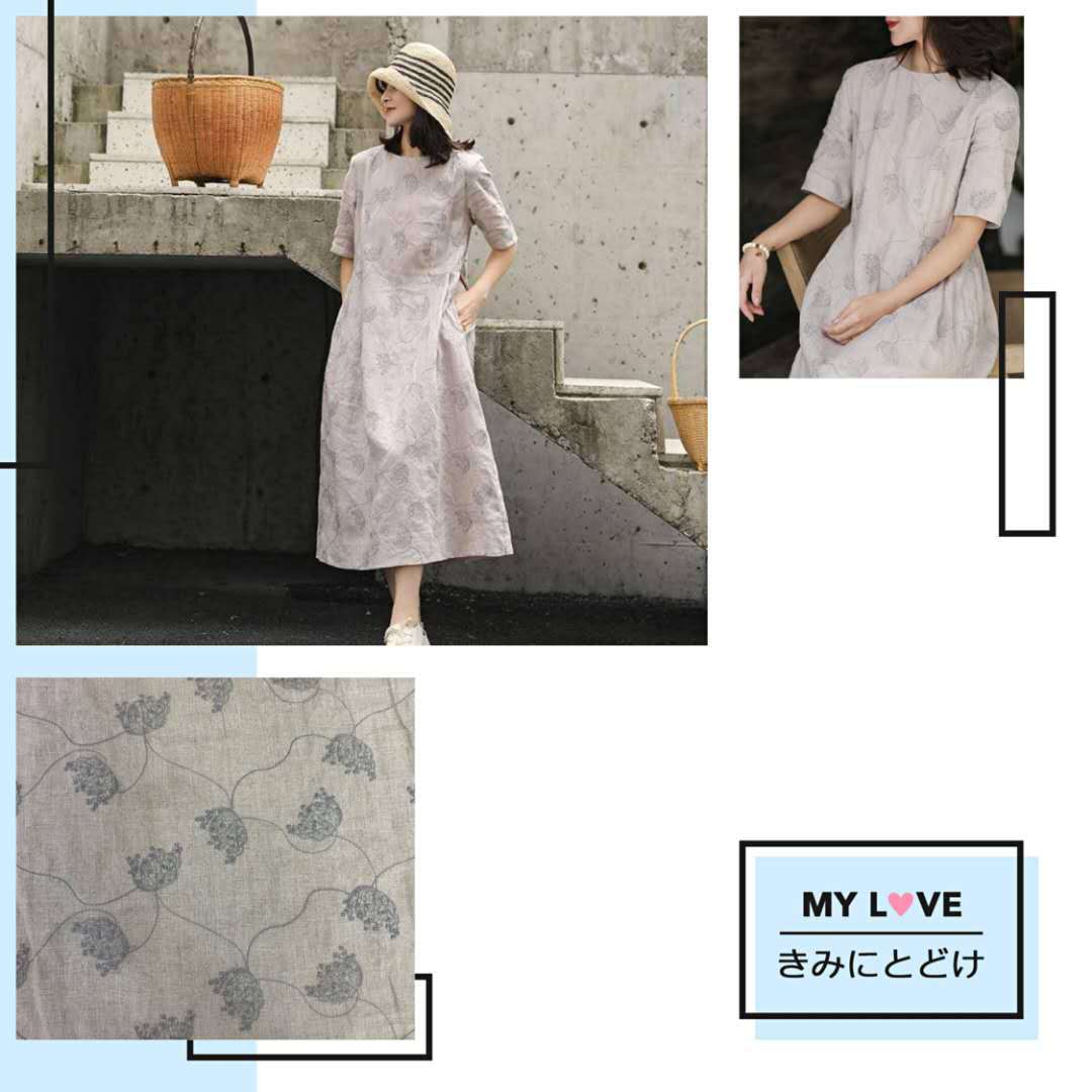 新艺14支纯亚麻双色麻面料重工水洗水溶绣花莲蓬花连衣裙刺绣布料