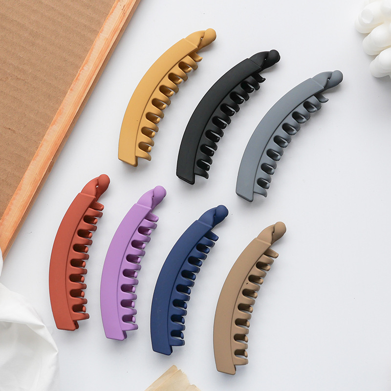 Frosted One-Word Grabber Banana Clip Versatile Dark Ponytail Hair Grabber with Toothed Hairpin Popular Headwear New Style