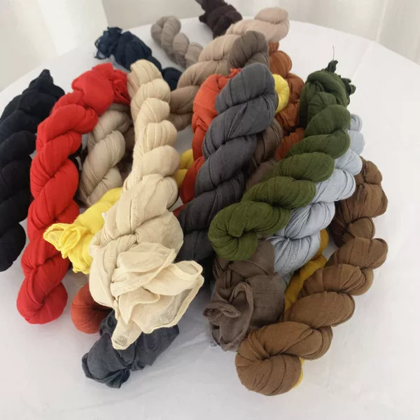 New Foreign Trade Small Twist Scarf in Candy Colors, Crinkled Women's Scarf, Silk Scarf, Bali Yarn Shawl, Plain Color, Easy to Match Silk Scarf