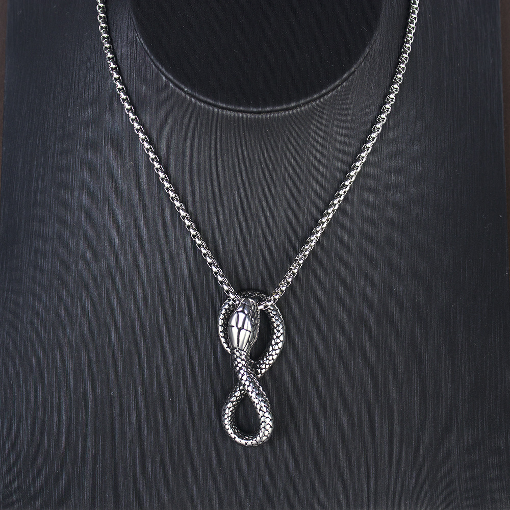 2023 Stainless Punk Snake Wrapped Necklace Titanium Steel Personalized Men's Rock Accessories Pendant_voghion.com
