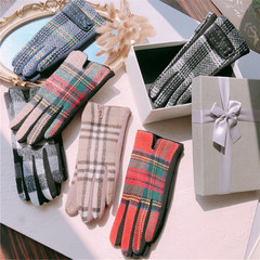 New 2021 Autumn/Winter Touchscreen Five-Finger Gloves, Wool Plaid Series Thick Cashmere Warm Gloves