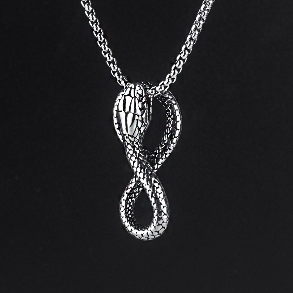2023 Stainless Punk Snake Wrapped Necklace Titanium Steel Personalized Men's Rock Accessories Pendant_voghion.com