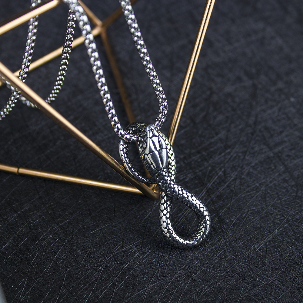 2023 Stainless Punk Snake Wrapped Necklace Titanium Steel Personalized Men's Rock Accessories Pendant_voghion.com