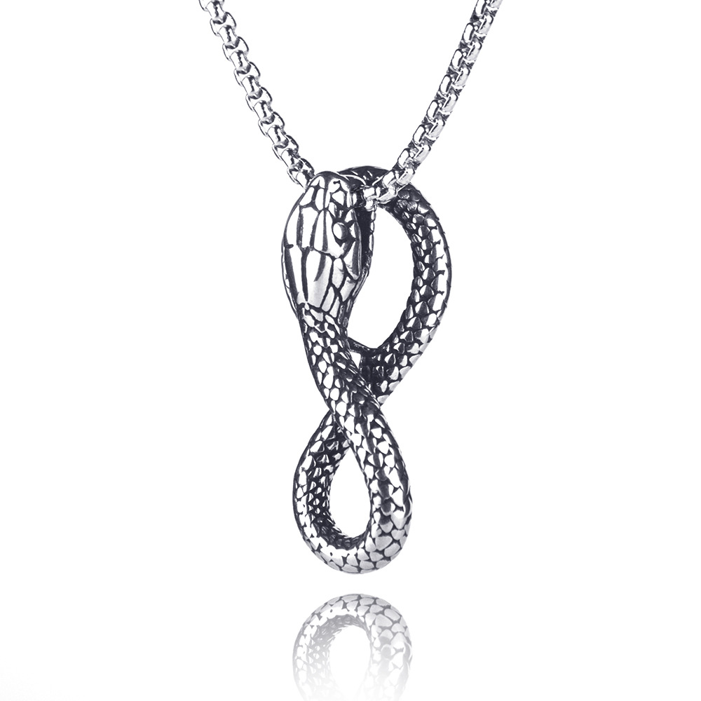 2023 Stainless Punk Snake Wrapped Necklace Titanium Steel Personalized Men's Rock Accessories Pendant_voghion.com