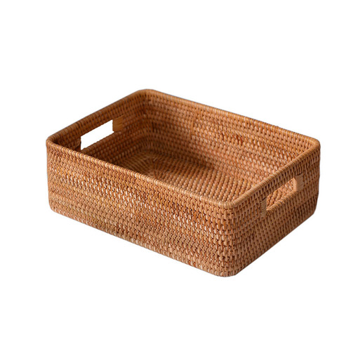 越南手工藤编织收纳筐方形带盖置筐客厅卧室桌面衣物杂物整理收纳