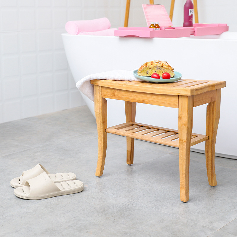 Bambú baño taburete de cambio de zapatos de madera maciza baño estante de almacenamiento multifuncional baño taburete Banco simple hogar sala de estar