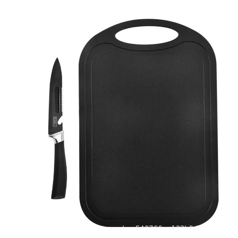 [커버 손잡이로.] 블랙 스틸 과일 나이프 + 도마