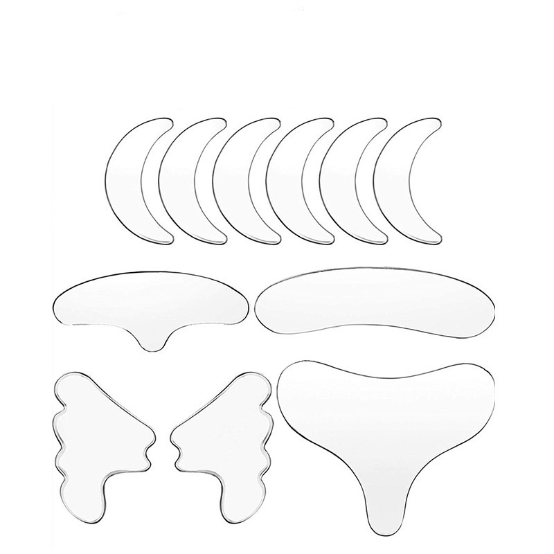 Pegatinas de frente antiarrugas de silicona de fábrica Pegatinas de cara de 11 piezas con embalaje de caja de color Pegatinas de cuello Pegatinas de barbilla Levantamiento y apriete