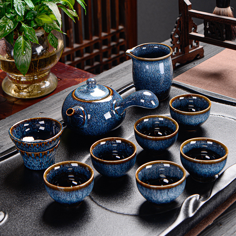 Tianmu jianzhan horno juego de té juego de Casa conjunto Jun horno cepillado Kung Fu juego de té simple tetera taza de té regalo