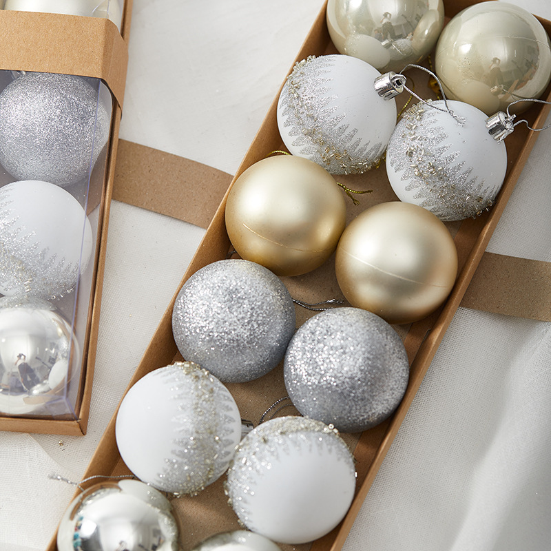 6cm8cm plata pintada bola de Navidad decoración de navidad colgante bola galvanizada pintada a mano decoración de ventanas de hotel