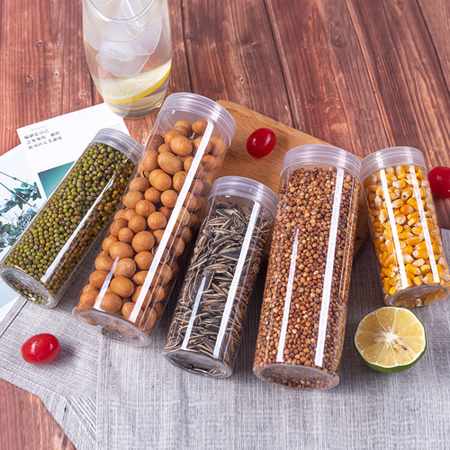 Wholesale aluminum lid transparent plastic packaging food jar round sealed jar honey flower tea pet wide mouth bottle