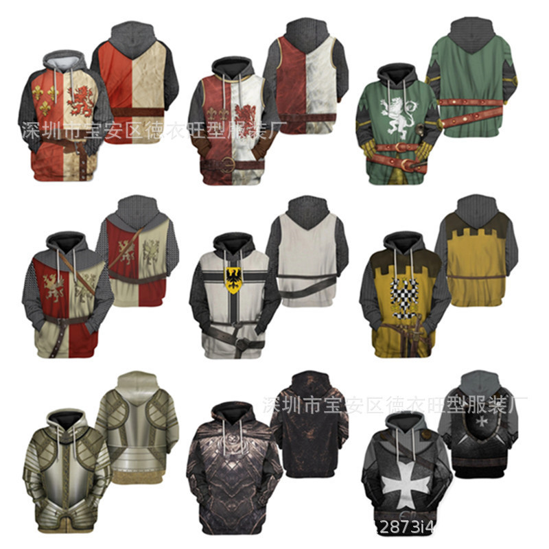 New foreign trade hot historical elements Knight series with cosplay fashion 3D printing sweater hoodie