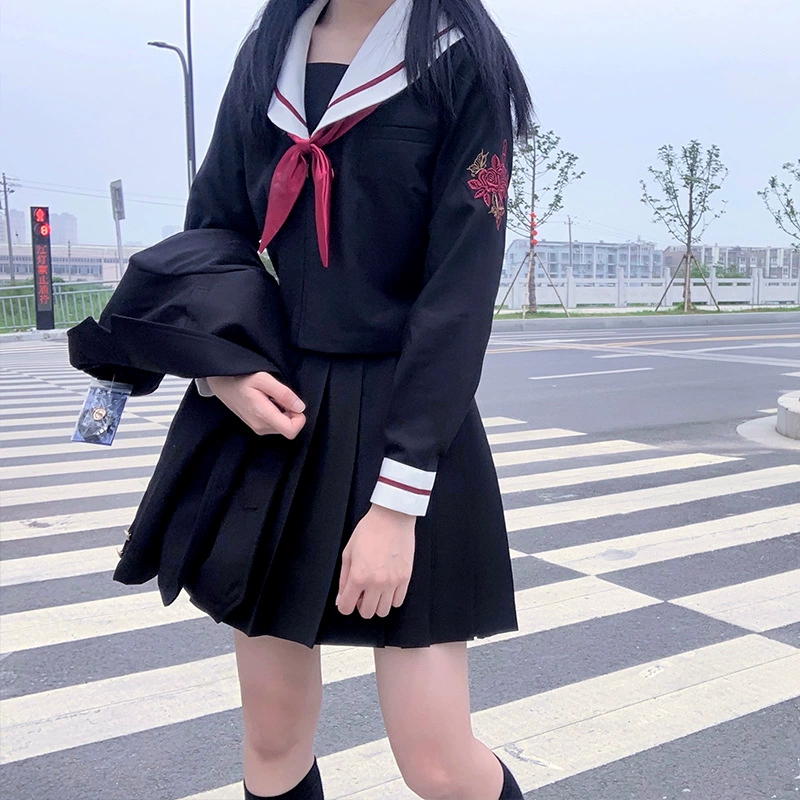 Оригинальная форма JK кровавая роза с лацканами японский костюм моряка плохая длинная юбка классная форма Женская Студенческая школьная форма костюм