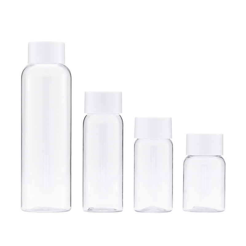 Botella de hidrosol de 50-100 ml con tapa blanca Fahrenheit, 75 en stock, botella PET transparente de hombro redondo, materiales de embalaje Xumin para cosméticos.