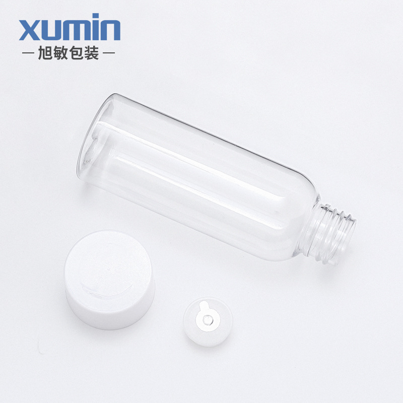 Botella de hidrosol de 50-100 ml con tapa blanca Fahrenheit, 75 en stock, botella PET transparente de hombro redondo, materiales de embalaje Xumin para cosméticos.