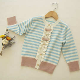 内蒙古鹏博Cashmere儿童羊绒衫圆领条纹开衫薄款气质百搭时尚长袖