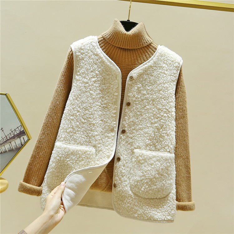 Cordero Chaleco de felpa para las mujeres 2023 Otoño e Invierno corto estilo coreano piel integrada todo-fósforo chaleco