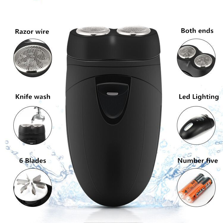 Cross-border portátil 2188 máquina de afeitar eléctrica de doble cabeza barba cuchillo de afeitar de batería seca con luz LED