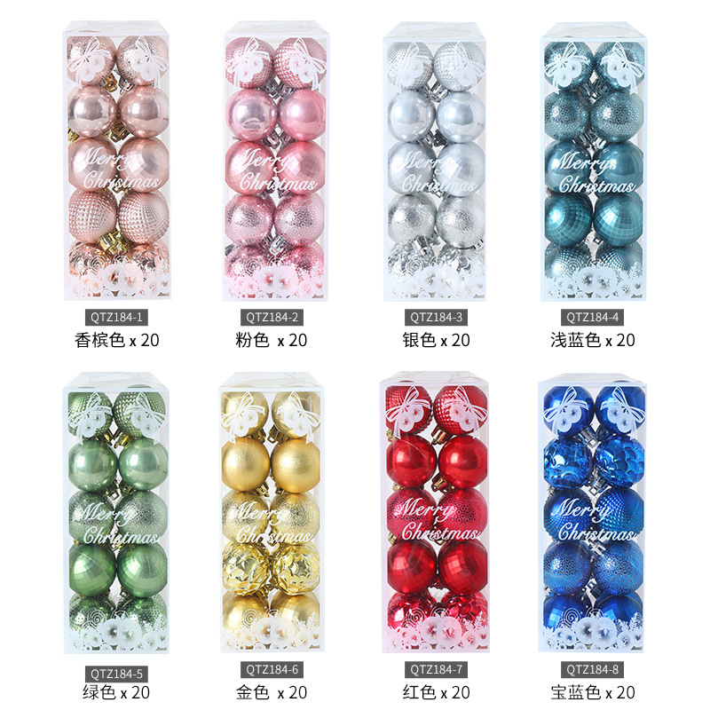Decoraciones navideñas, bolas de Navidad de 4 cm en dorado, plateado, rosa y champán, adornos para árbol de Navidad, juego en caja, venta al por mayor