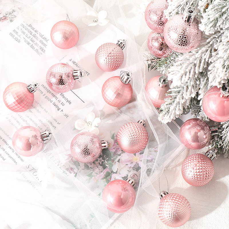 Decoraciones navideñas, bolas de Navidad de 4 cm en dorado, plateado, rosa y champán, adornos para árbol de Navidad, juego en caja, venta al por mayor