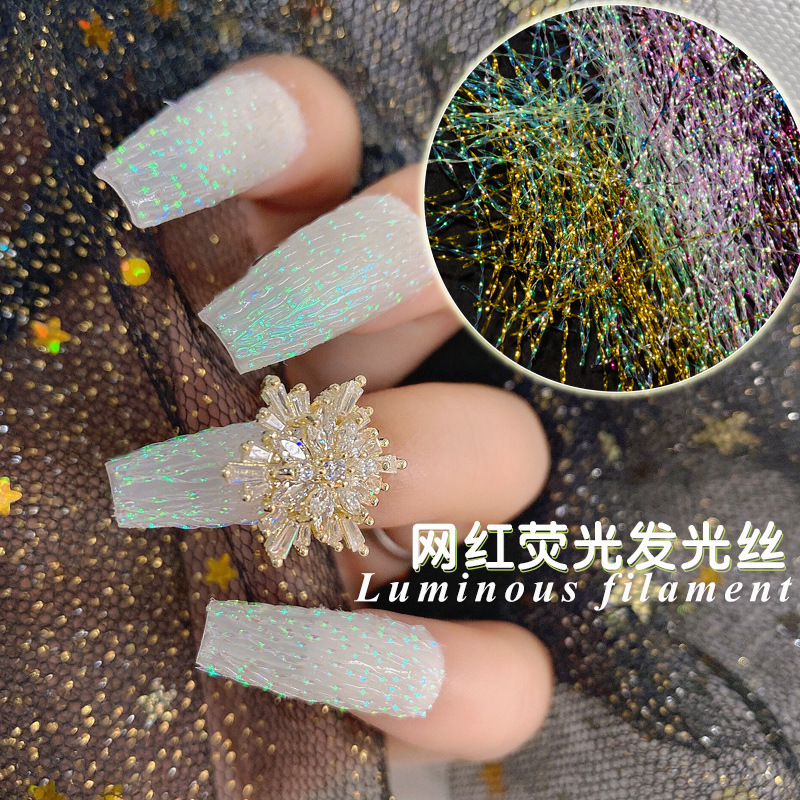 Cross-border Popular Nail Art Fluorescent Silk Screen Red Magic Color Luminous Color Silk Line Nail Decorations Glitter Silk Accessories